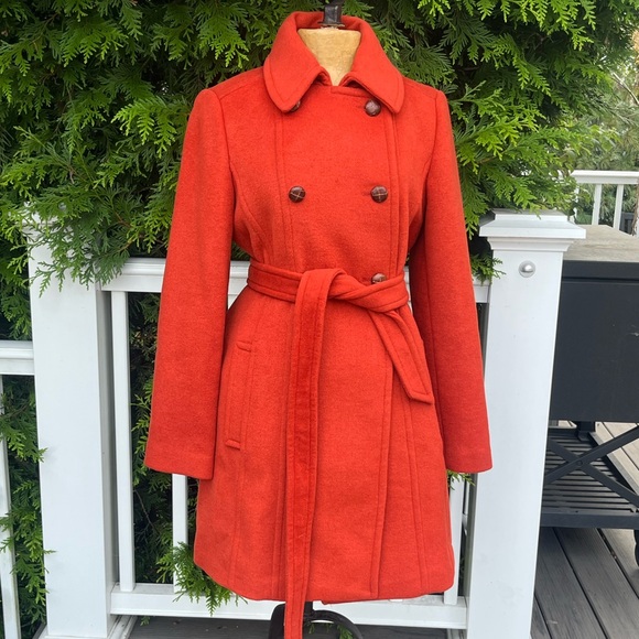 Express Jackets & Blazers - Express; Bold Orange Wool Pea Coat; Mint Condition (NWT); Woman’s M
